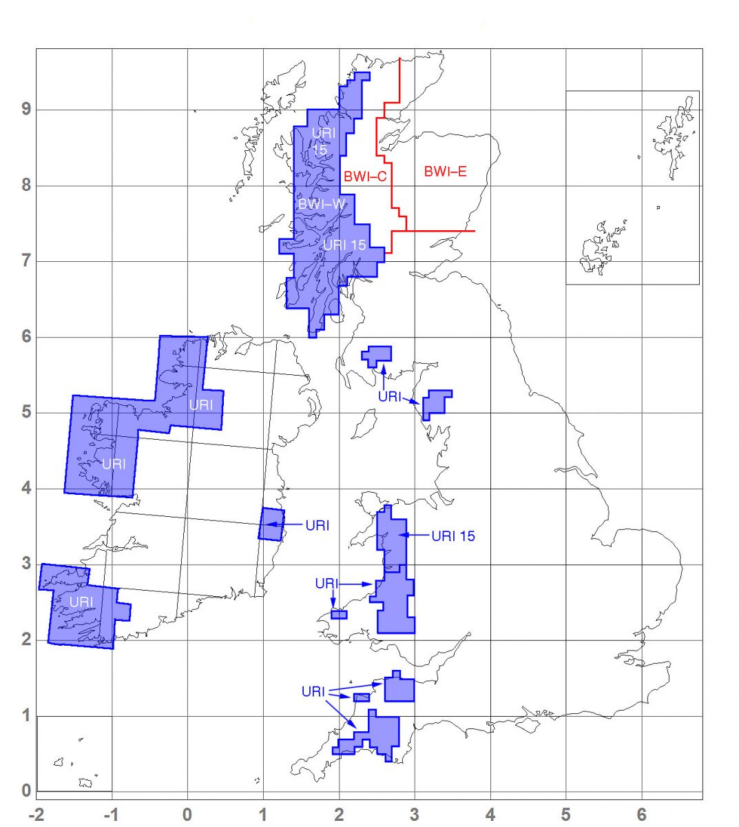 Map showing areas where each Lichen Index for Ecological Continuity for upland/boreal woodlands is appropriate