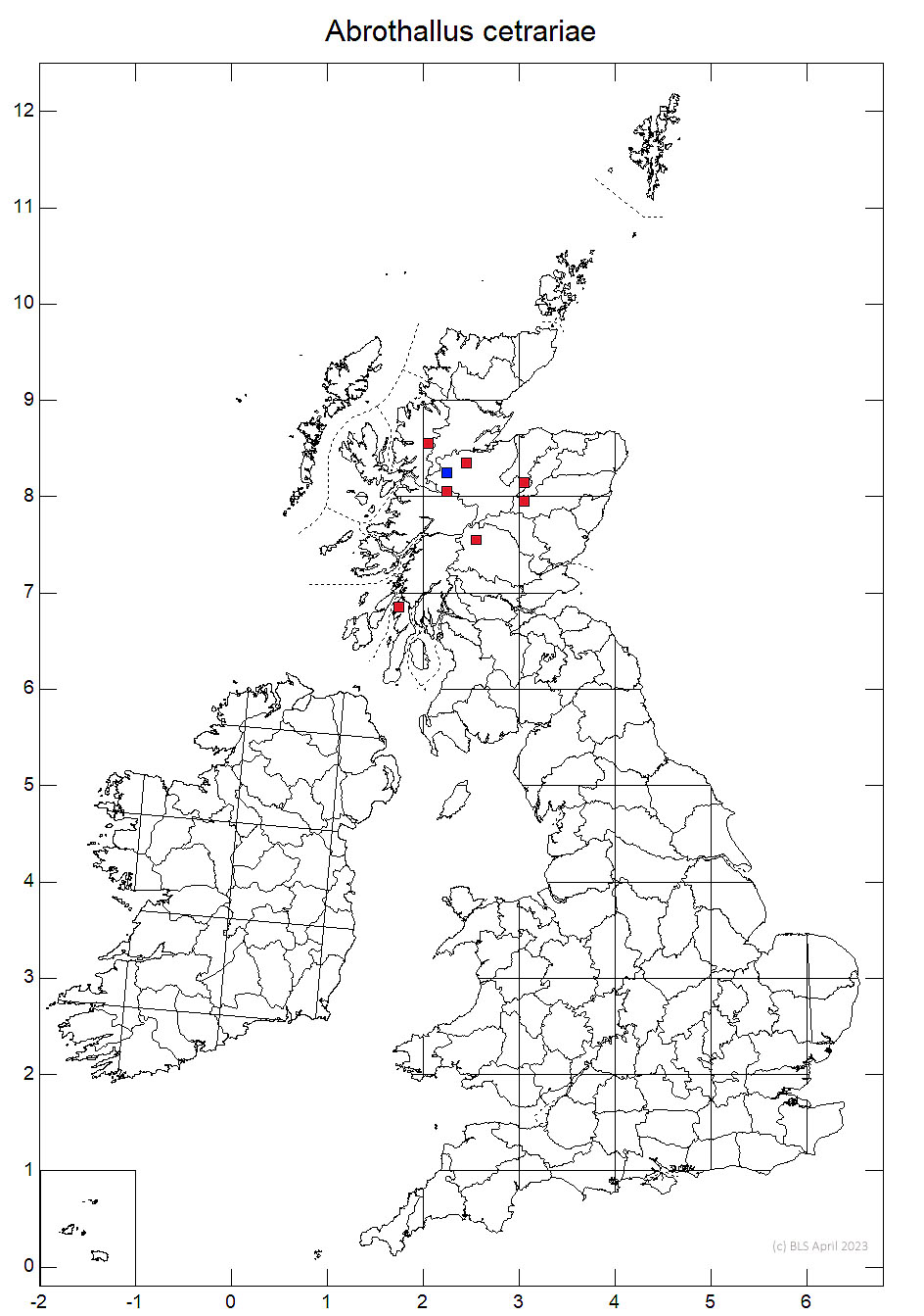 Abrothallus cetrariae 10km sq distribution map
