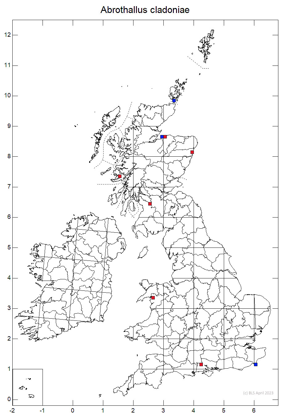Abrothallus cladoniae 10km sq distribution map