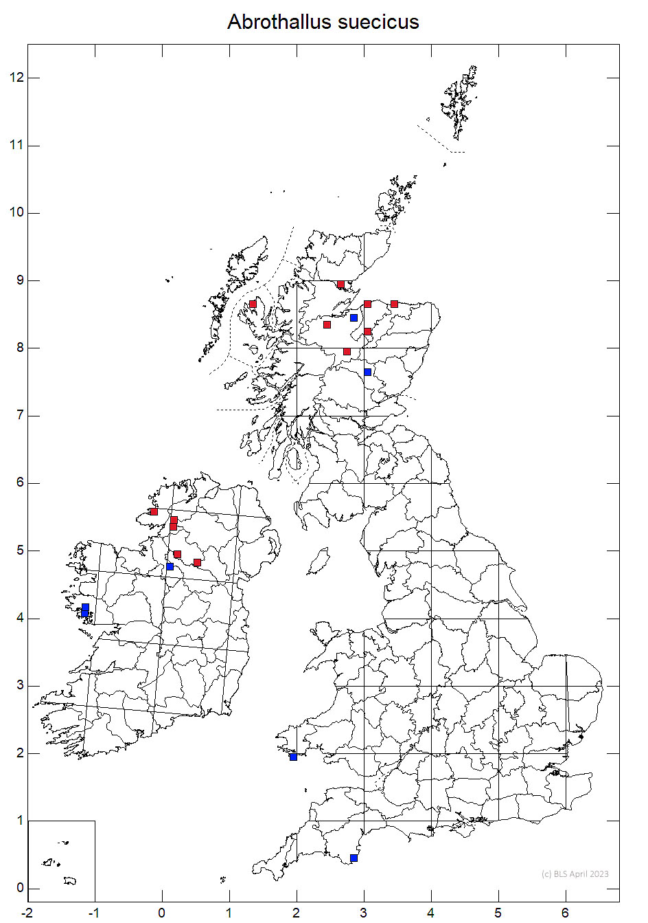 Abrothallus suecicus 10km sq distribution map