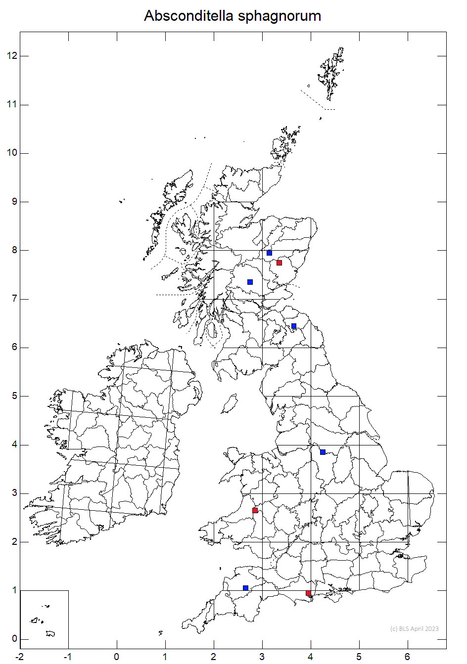 Absconditella sphagnorum 10km sq distribution map