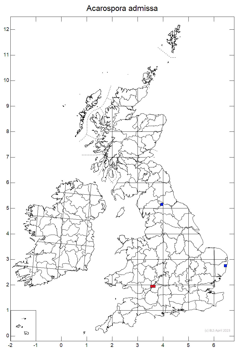 Acarospora admissa 10km distribution map