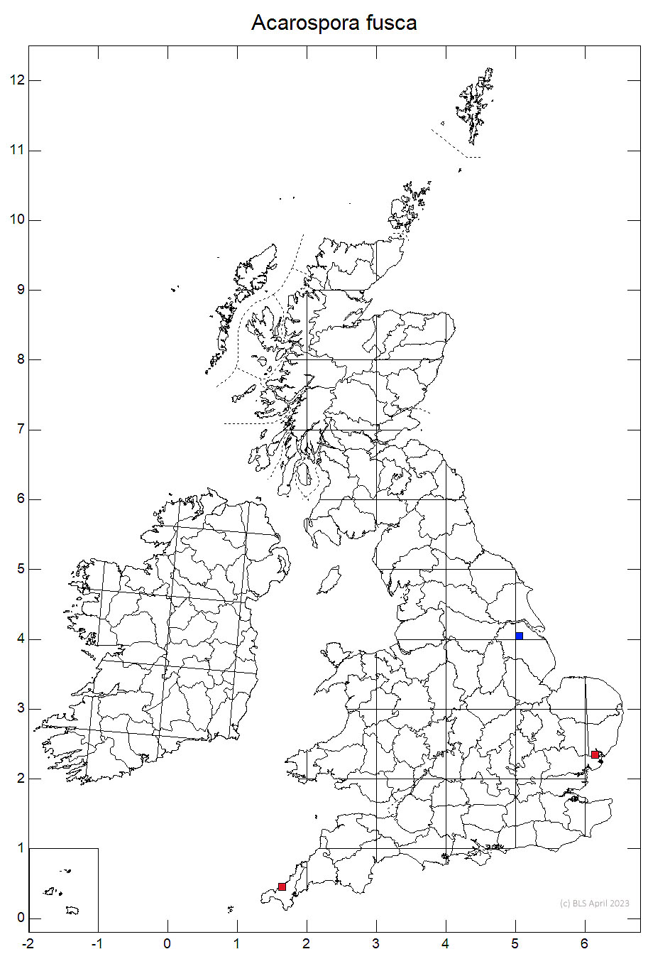 Acarospora fusca 10km distribution map