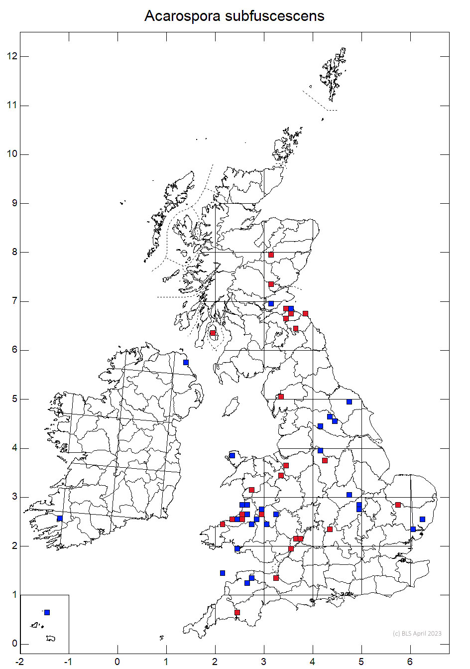 Acarospora subfuscescens 10km distribution map