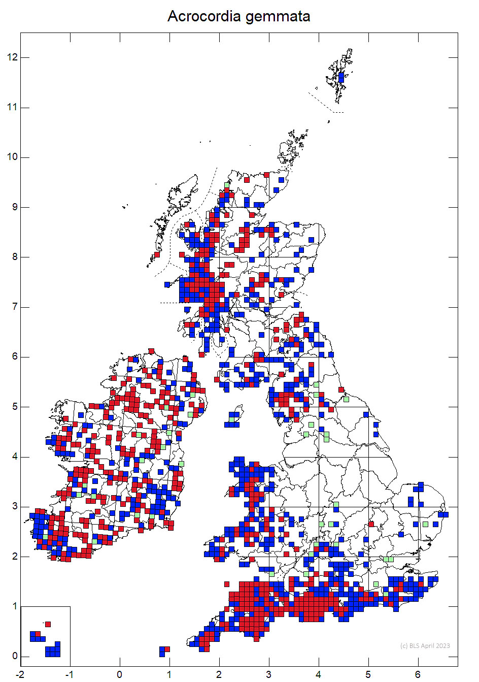 Acrocordia gemmata 10km sq distribution map