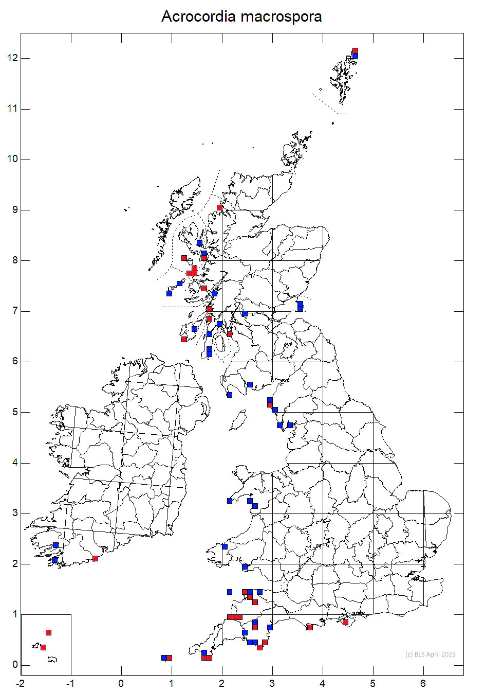 Acrocordia macrospora 10km sq distribution map