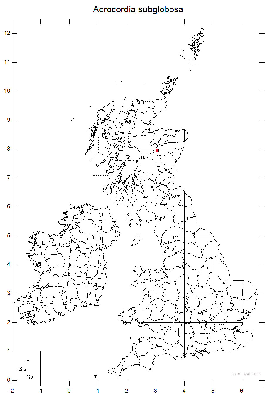 Acrocordia subglobosa 10km sq distribution map