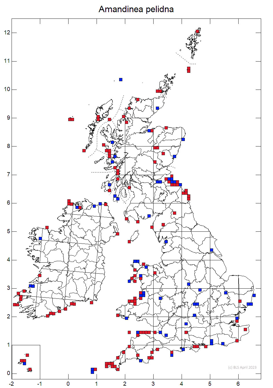 Amandinea pelidna 10km sq distribution map