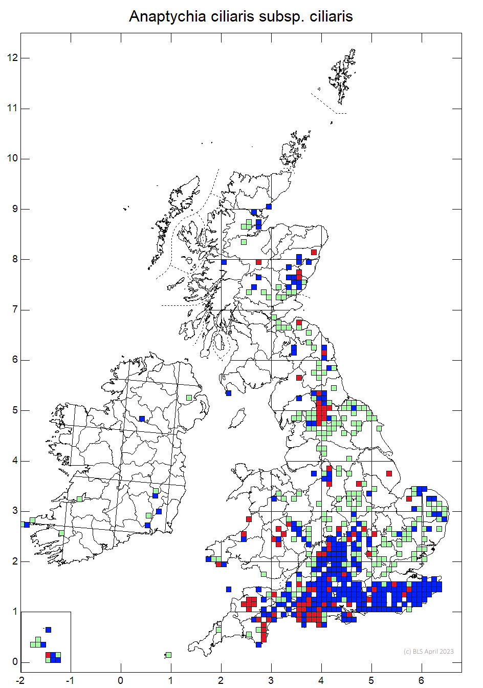 Anaptychia ciliaris subsp. ciliaris 10km distribution map