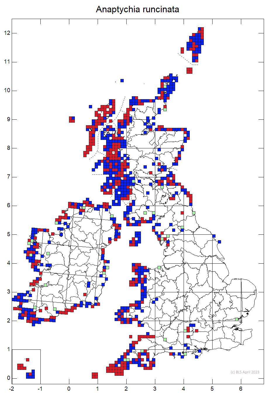 Anaptychia runcinata 10km distribution map