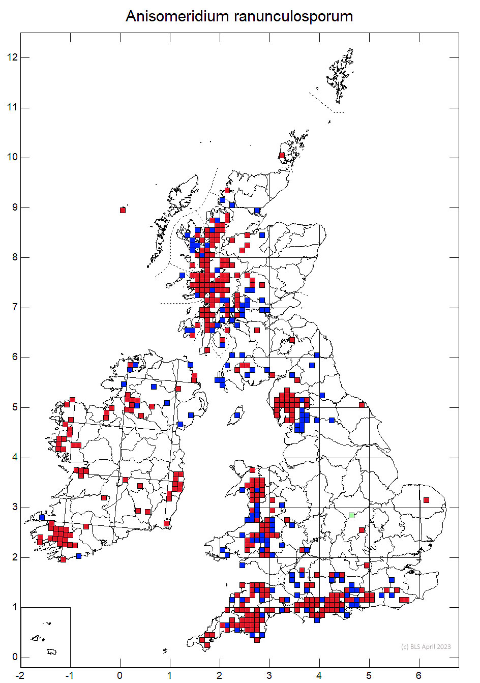 Anisomeridium ranunculosporum 10km distribution map