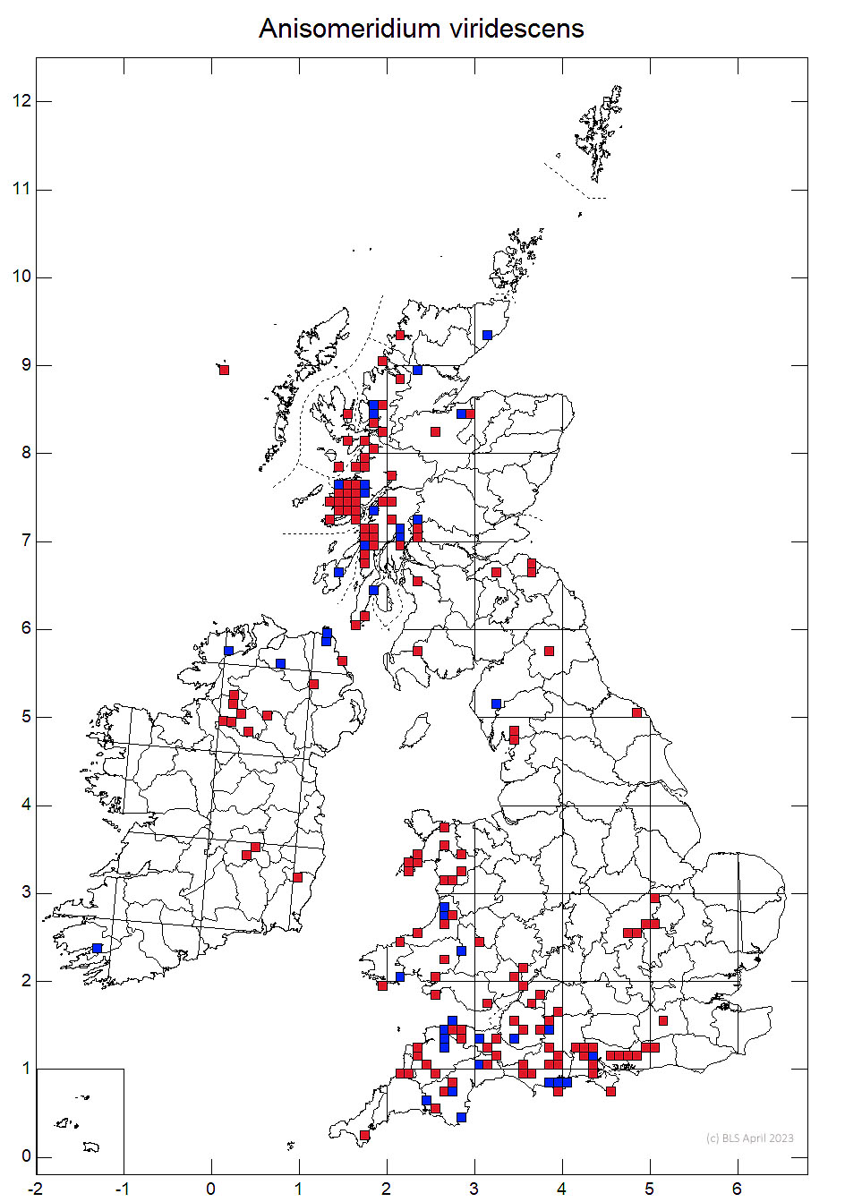 Anisomeridium viridescens 10km distribution map