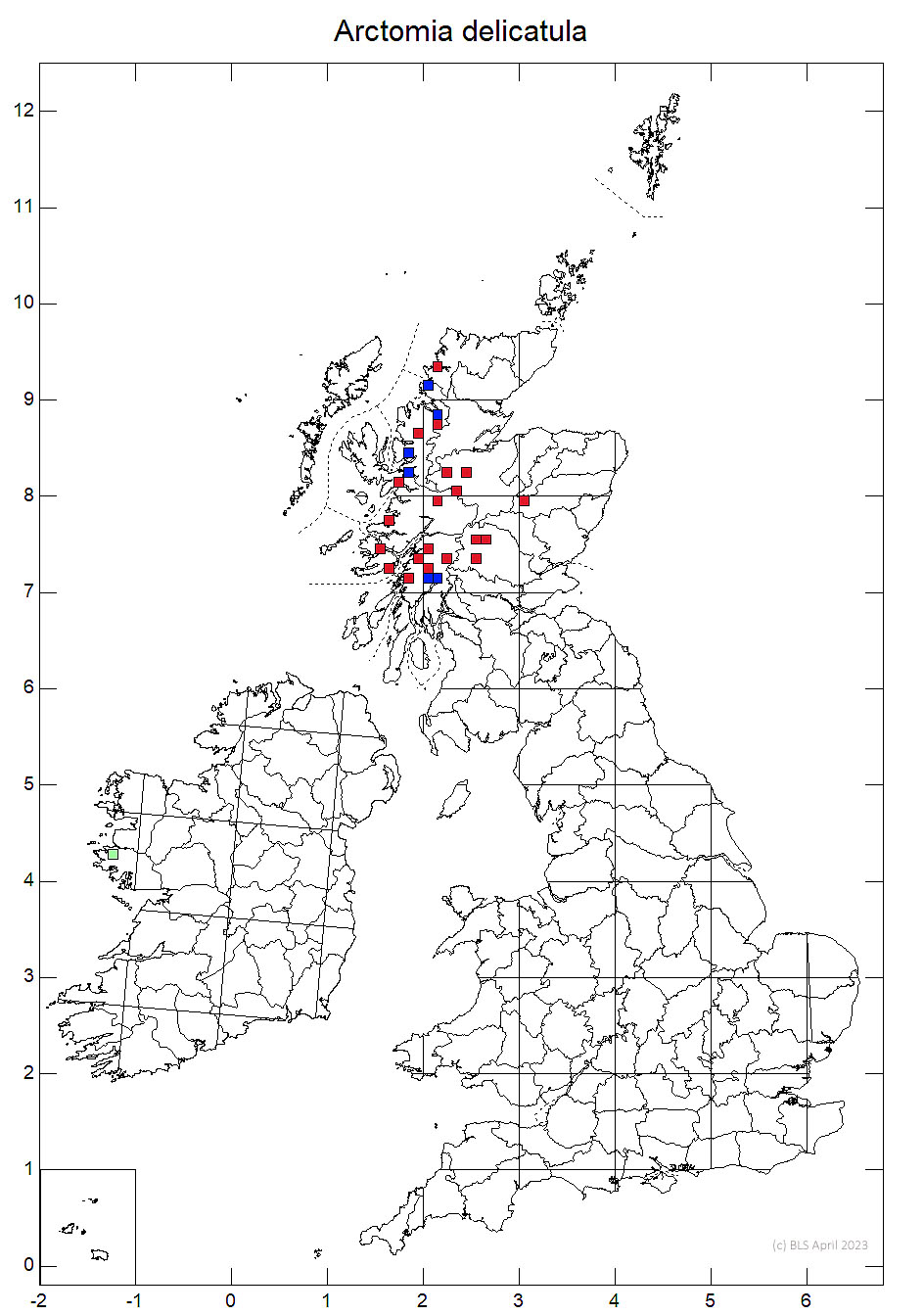 Arctomia delicatula 10km sq distribution map