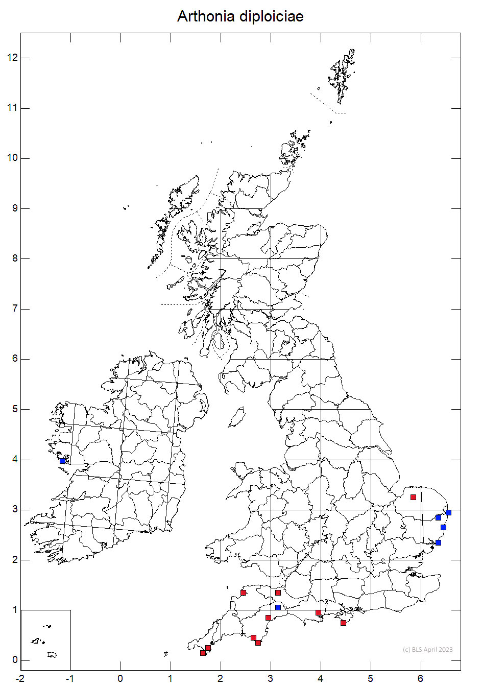 Arthonia diploiciae 10km sq distribution map
