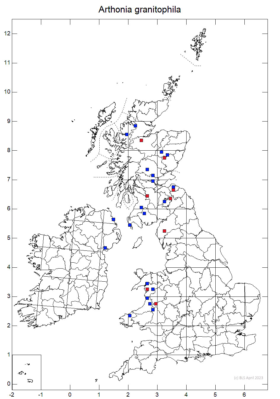 Arthonia granitophila 10km distribution map