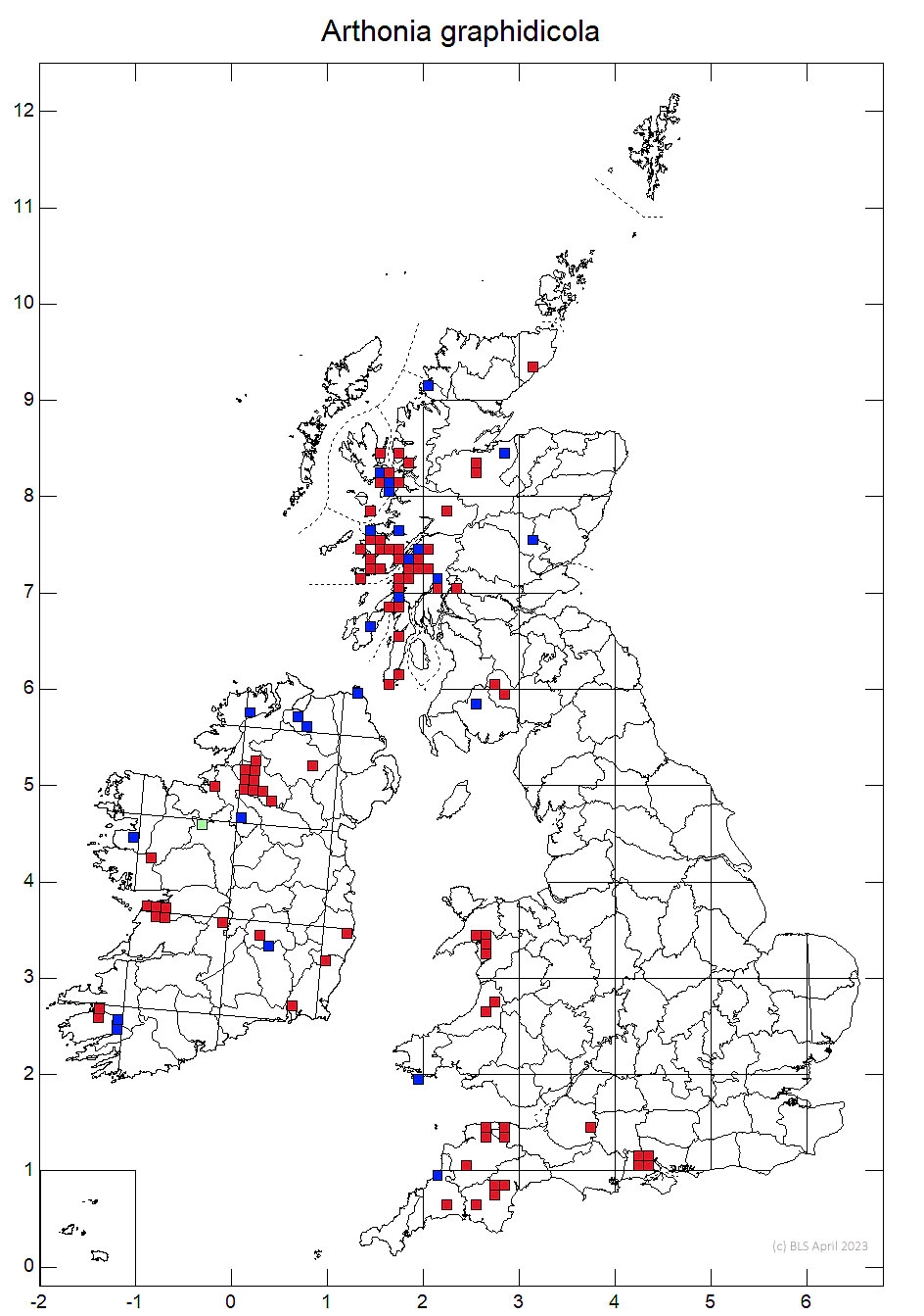 Arthonia graphidicola 10km sq distribution map