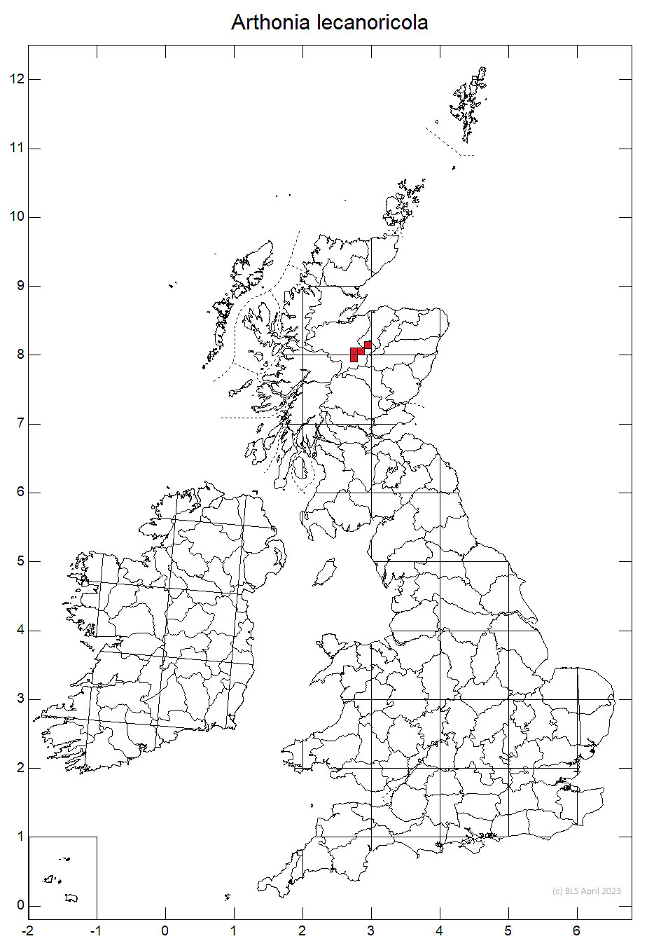 Arthonia lecanoricola 10km distribution map