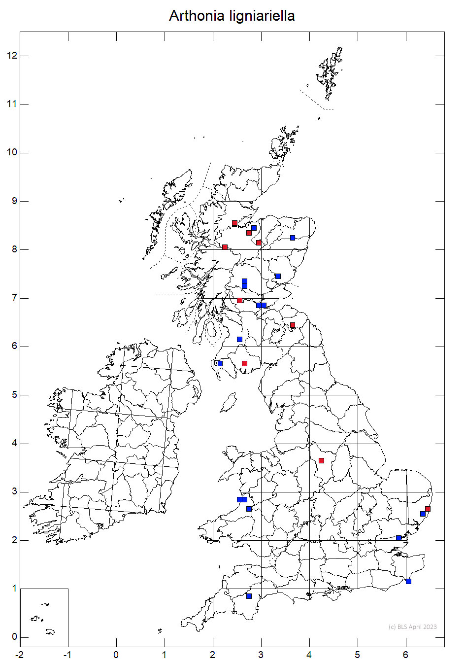 Arthonia ligniariella 10km sq distribution map