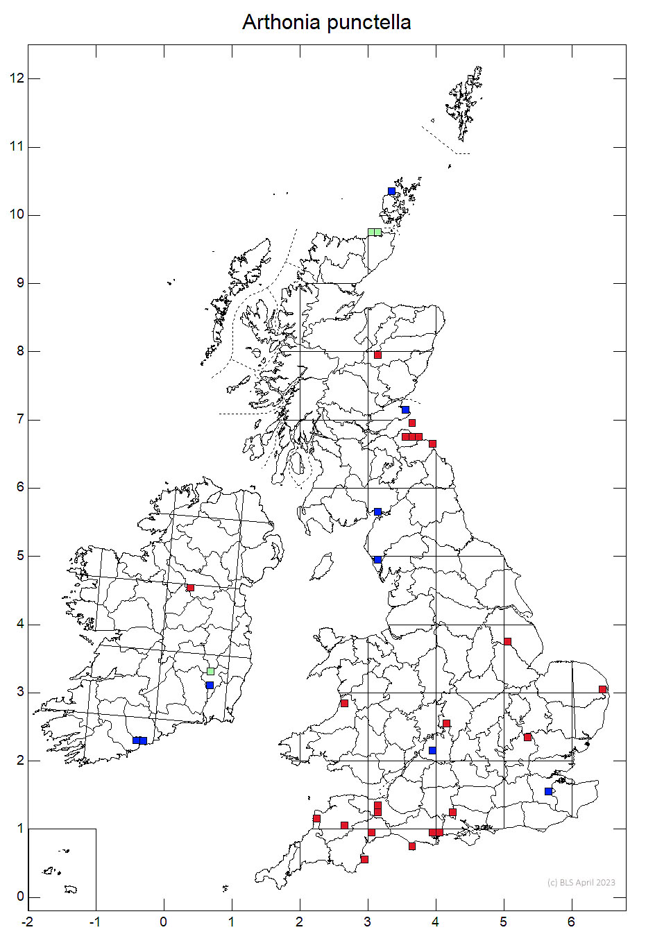 Arthonia punctella 10km sq distribution map