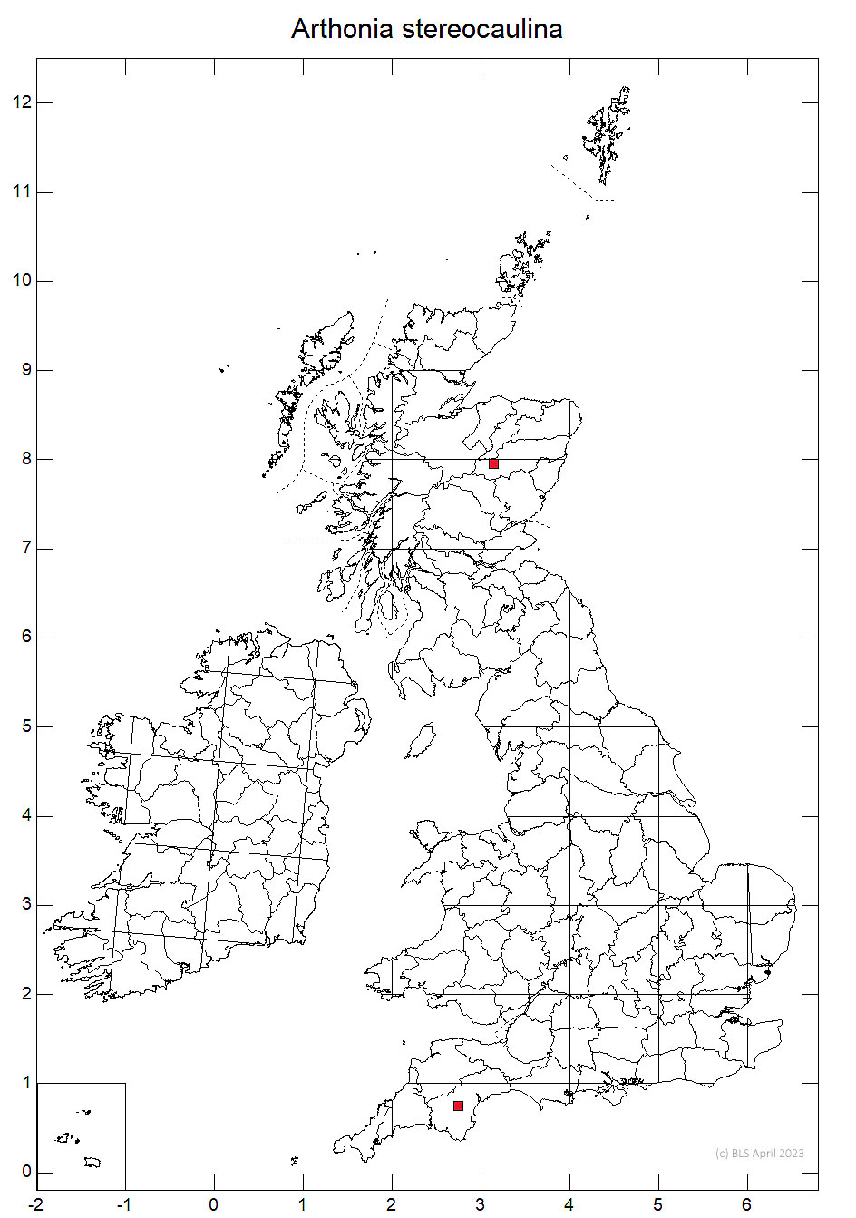 Arthonia stereocaulina 10km sq distribution map
