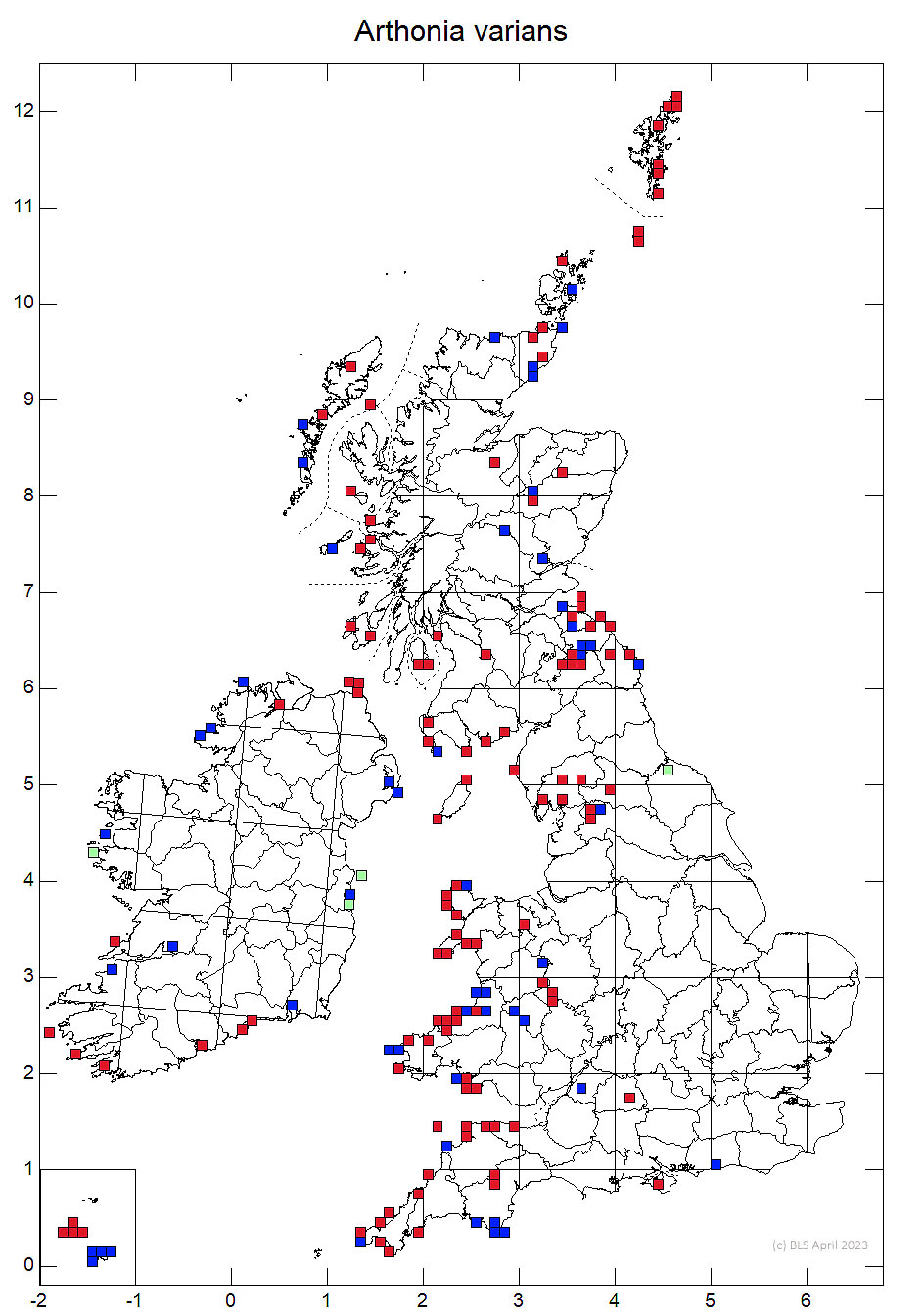 Arthonia varians 10km distribution map
