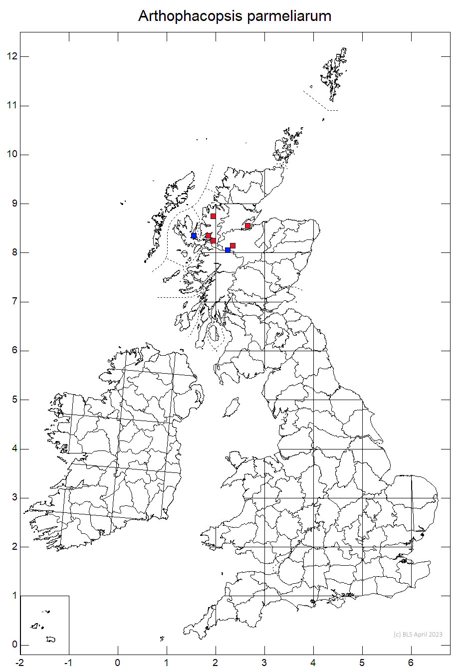 Arthophacopsis parmeliarum 10km sq distribution map