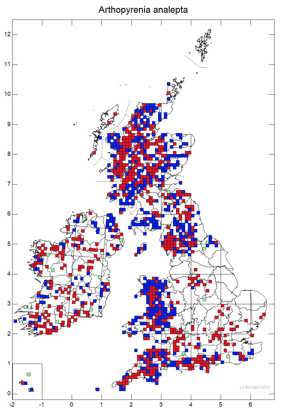 Arthopyrenia analepta 10km sq distribution map