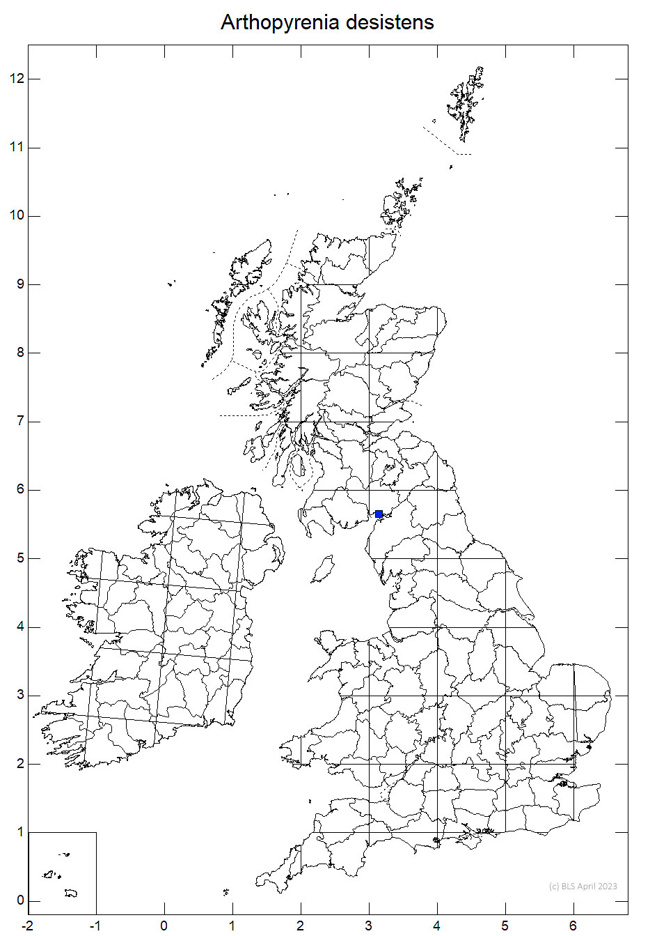 Arthopyrenia desistens 10km sq distribution map