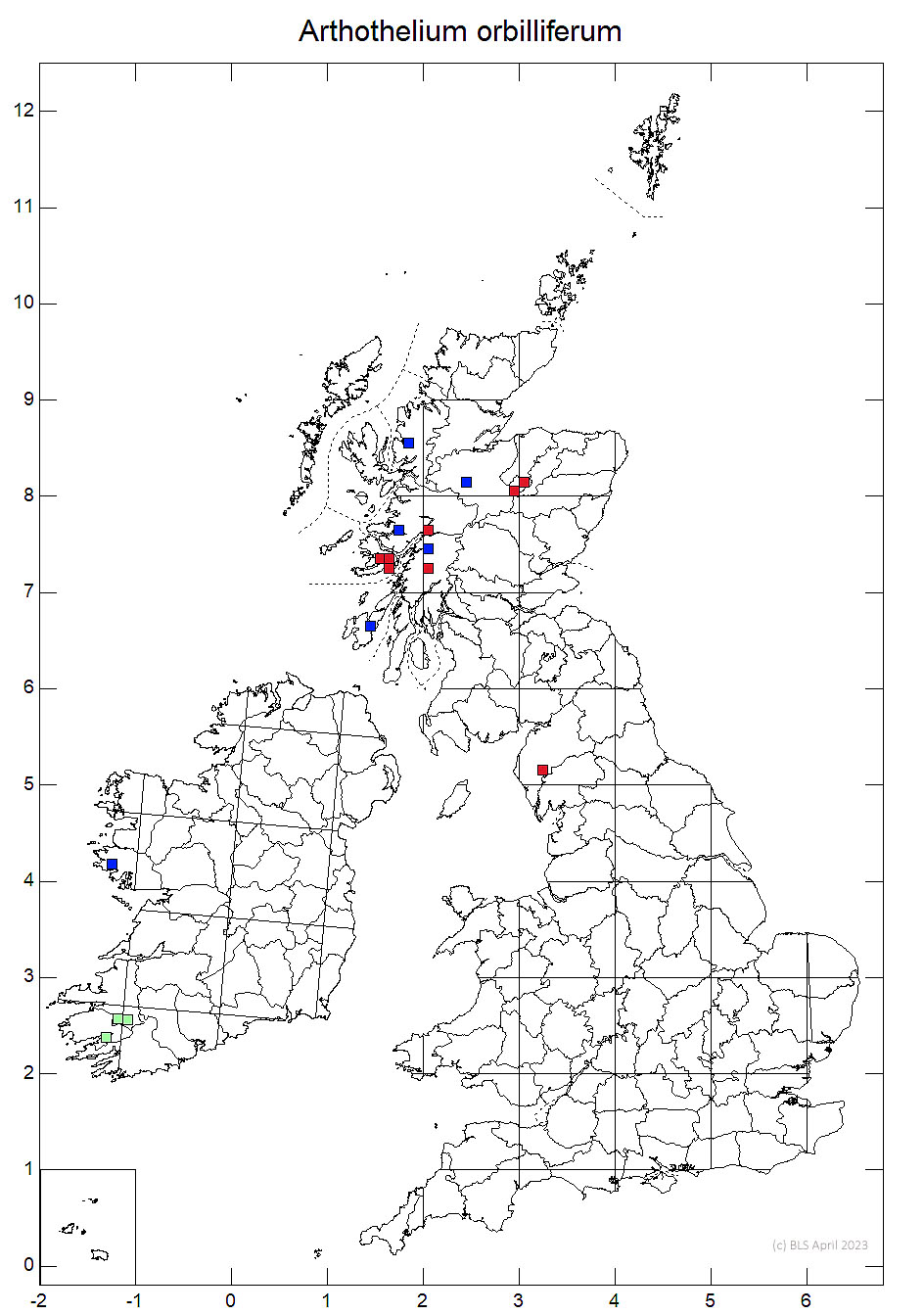 Arthothelium orbilliferum 10km sq distribution map