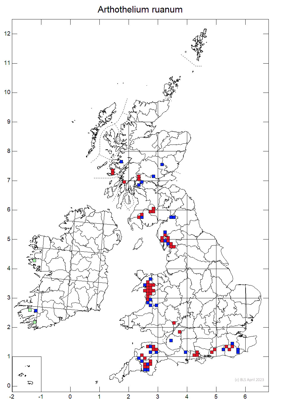 Arthothelium ruanum 10km sq distribution map