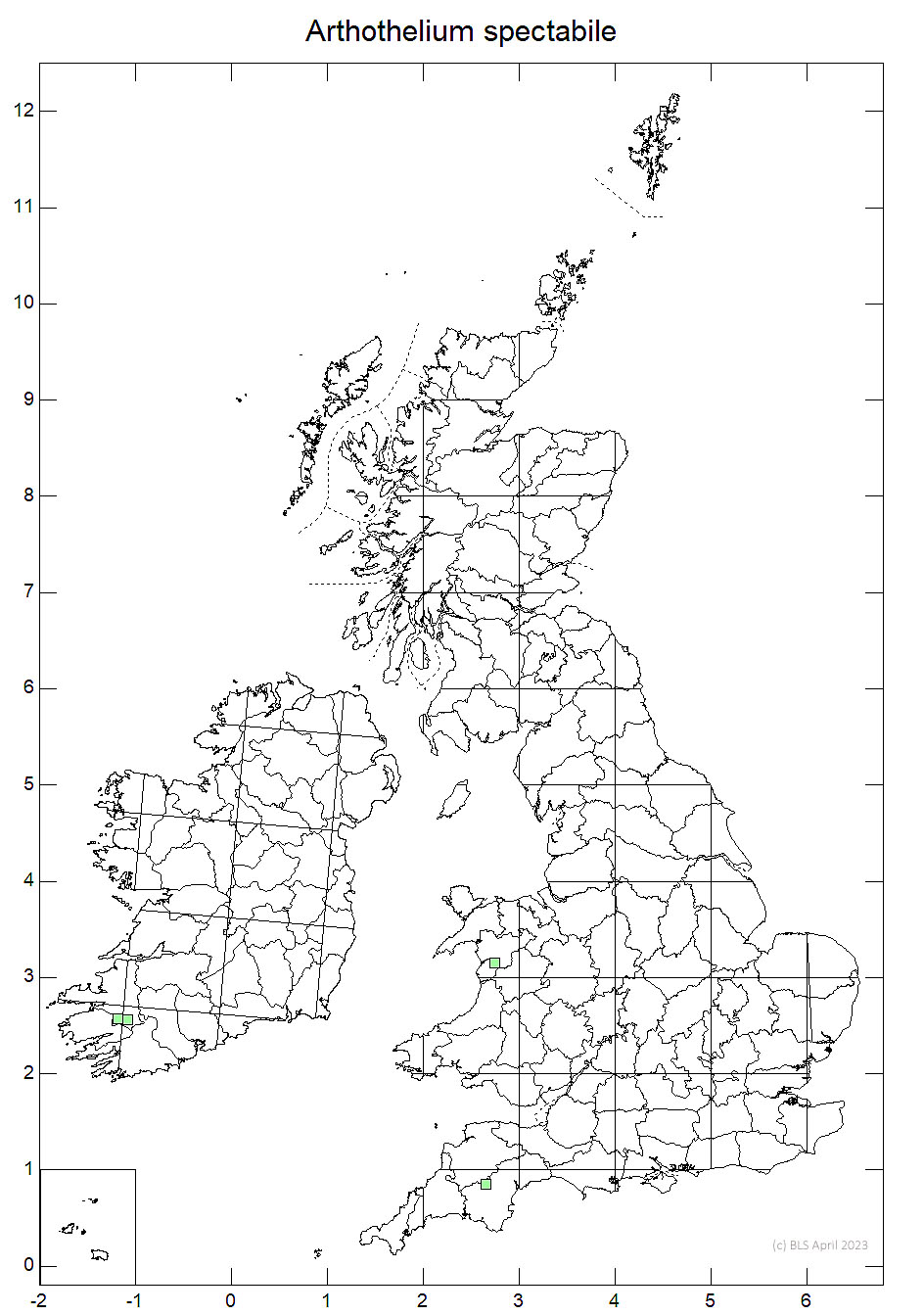 Arthothelium spectabile 10km sq distribution map
