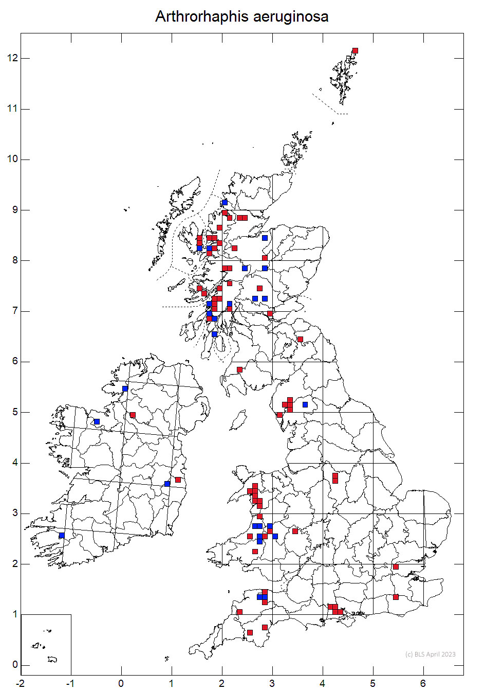 Arthrorhaphis aeruginosa 10km sq distribution map