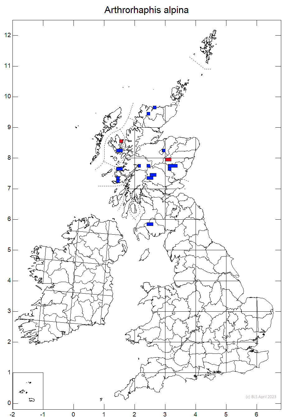 Arthrorhaphis alpina 10km distribution map