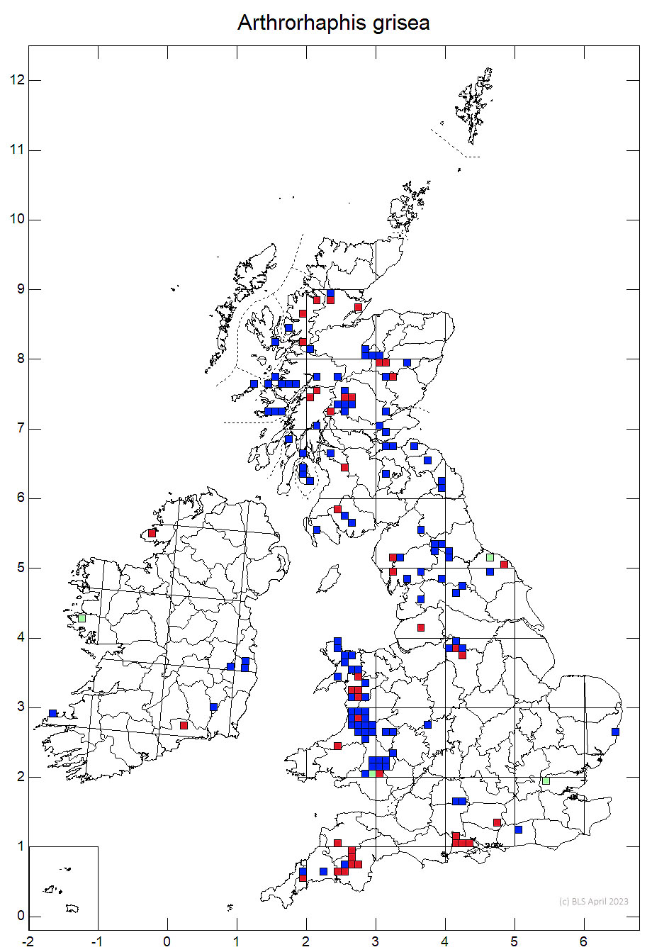 Arthrorhaphis grisea 10km sq distribution map