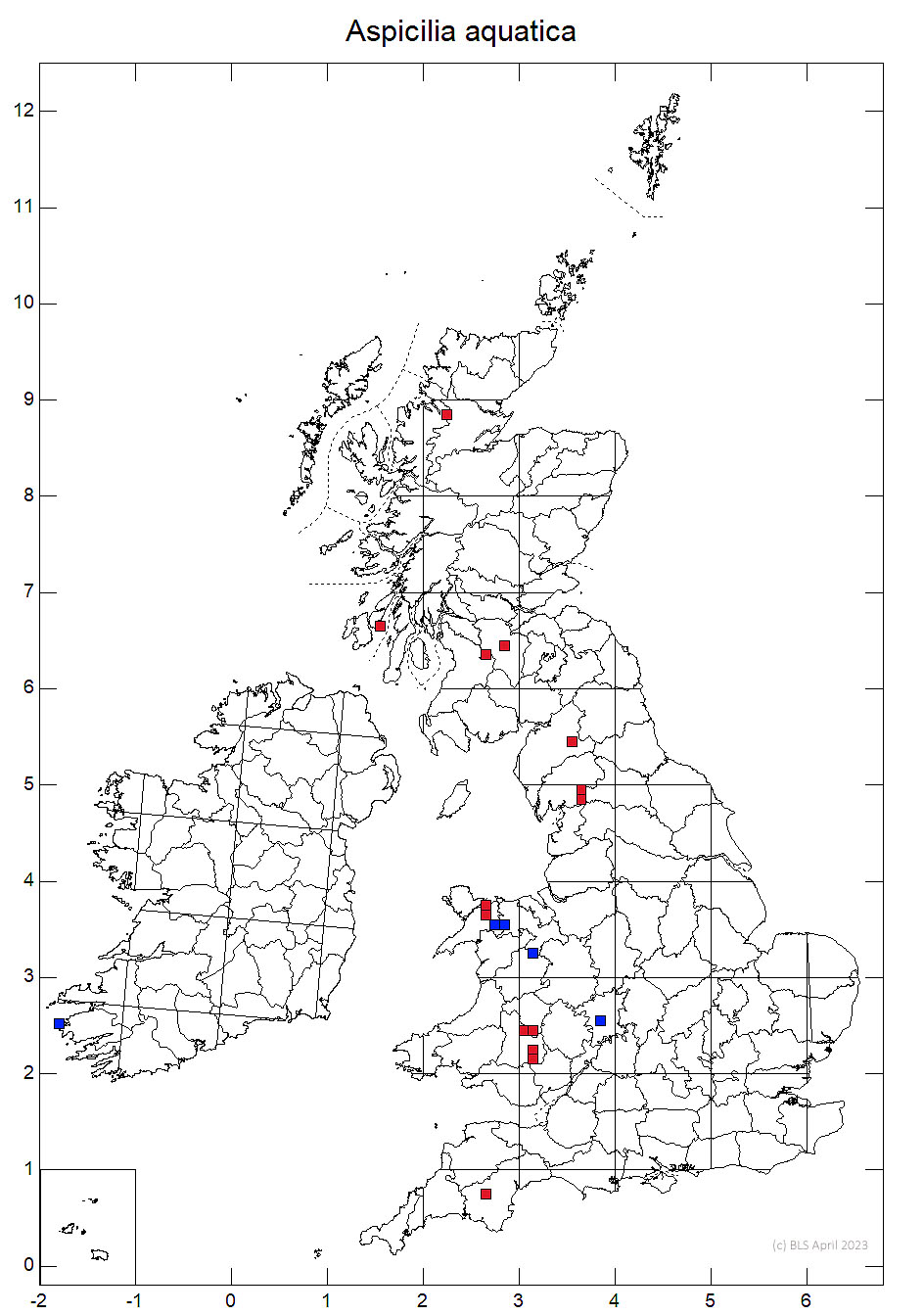 Aspicilia aquatica 10km sq distribution map