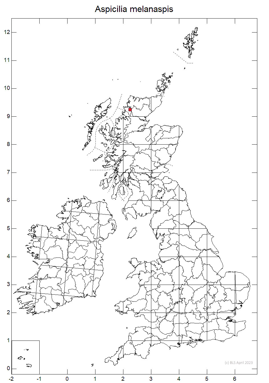 Aspicilia melanaspis 10km sq distribution map