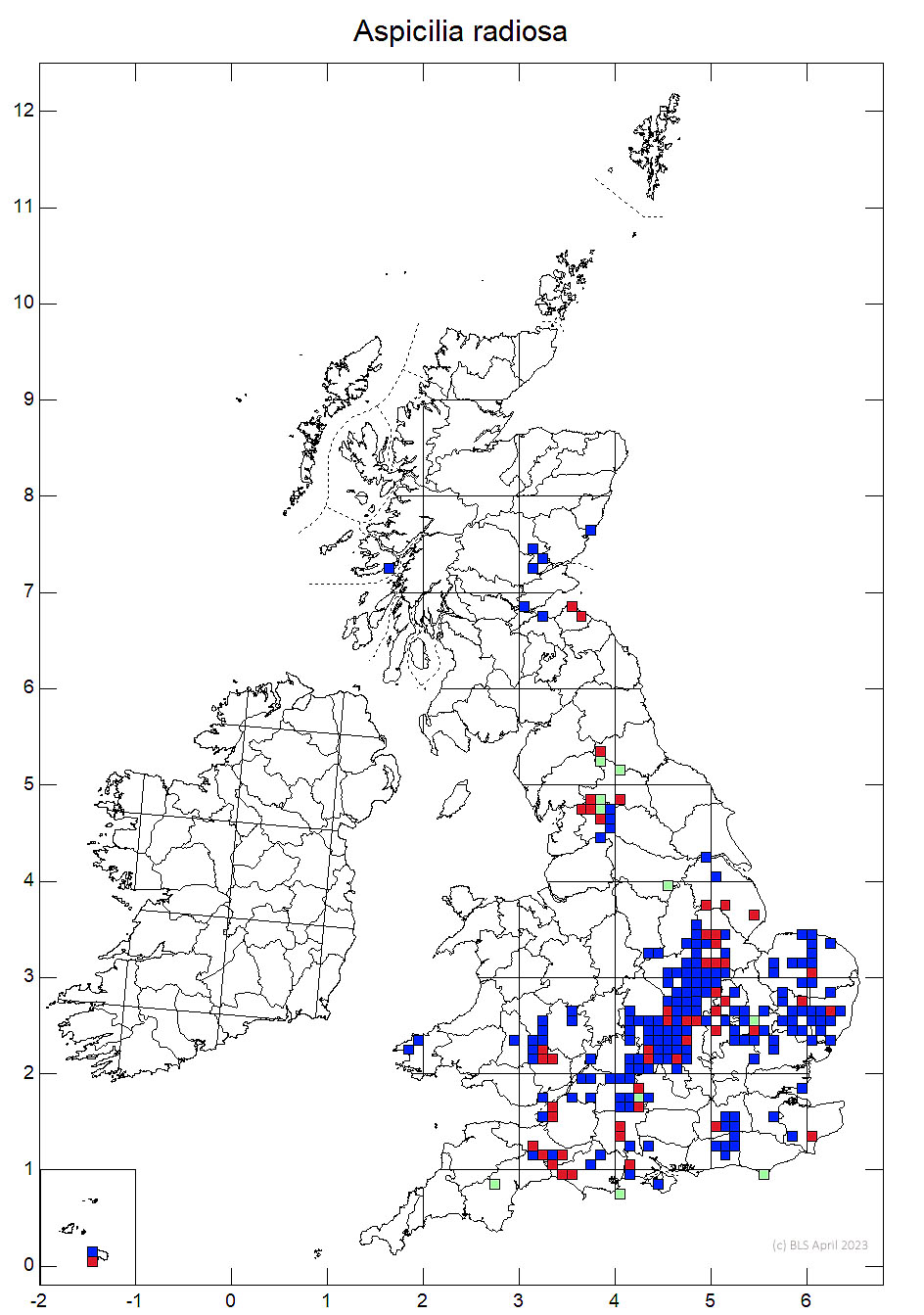 Aspicilia radiosa 10km sq distribution map