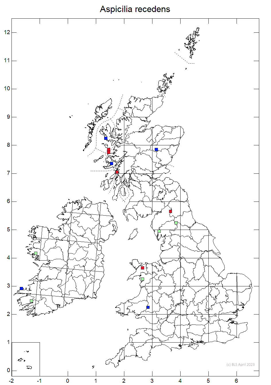Aspicilia recedens 10km sq distribution map