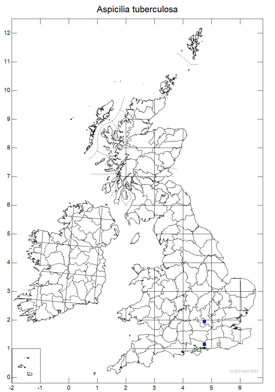 Aspicilia tuberculosa 10km sq distribution map