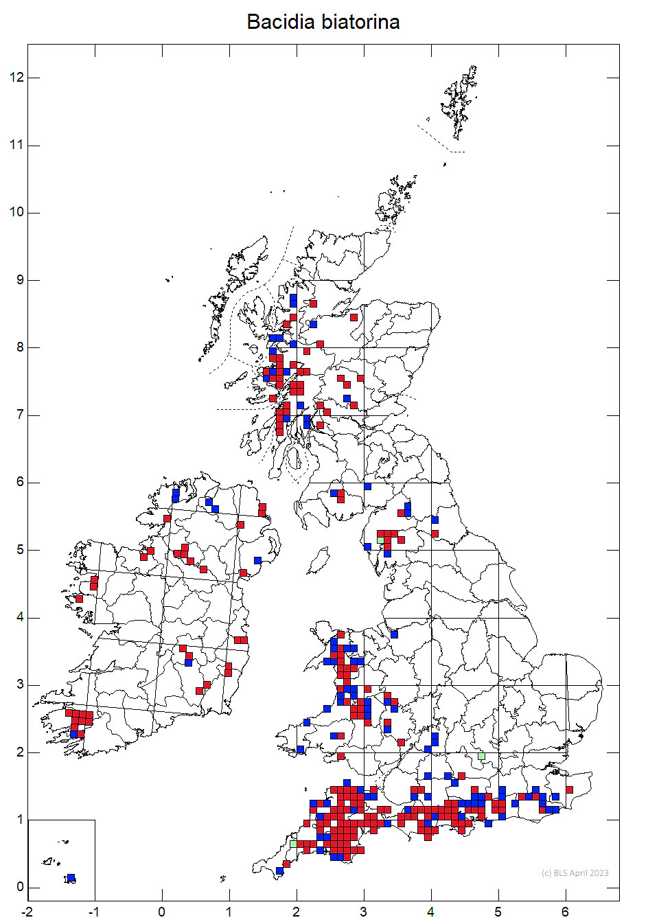 Bacidia biatorina 10km sq distribution map