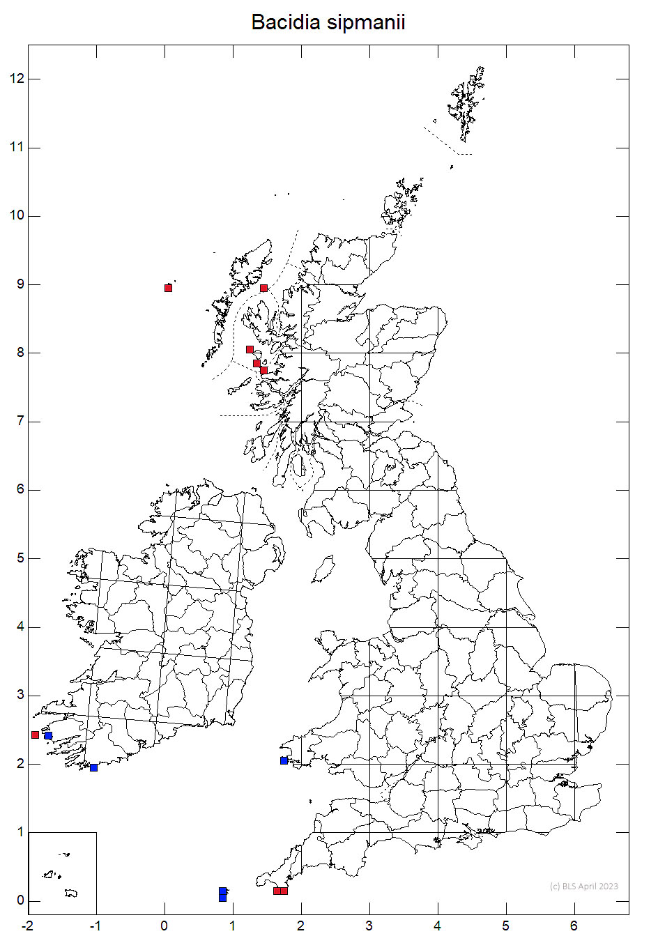 Bacidia sipmanii 10km distribution map