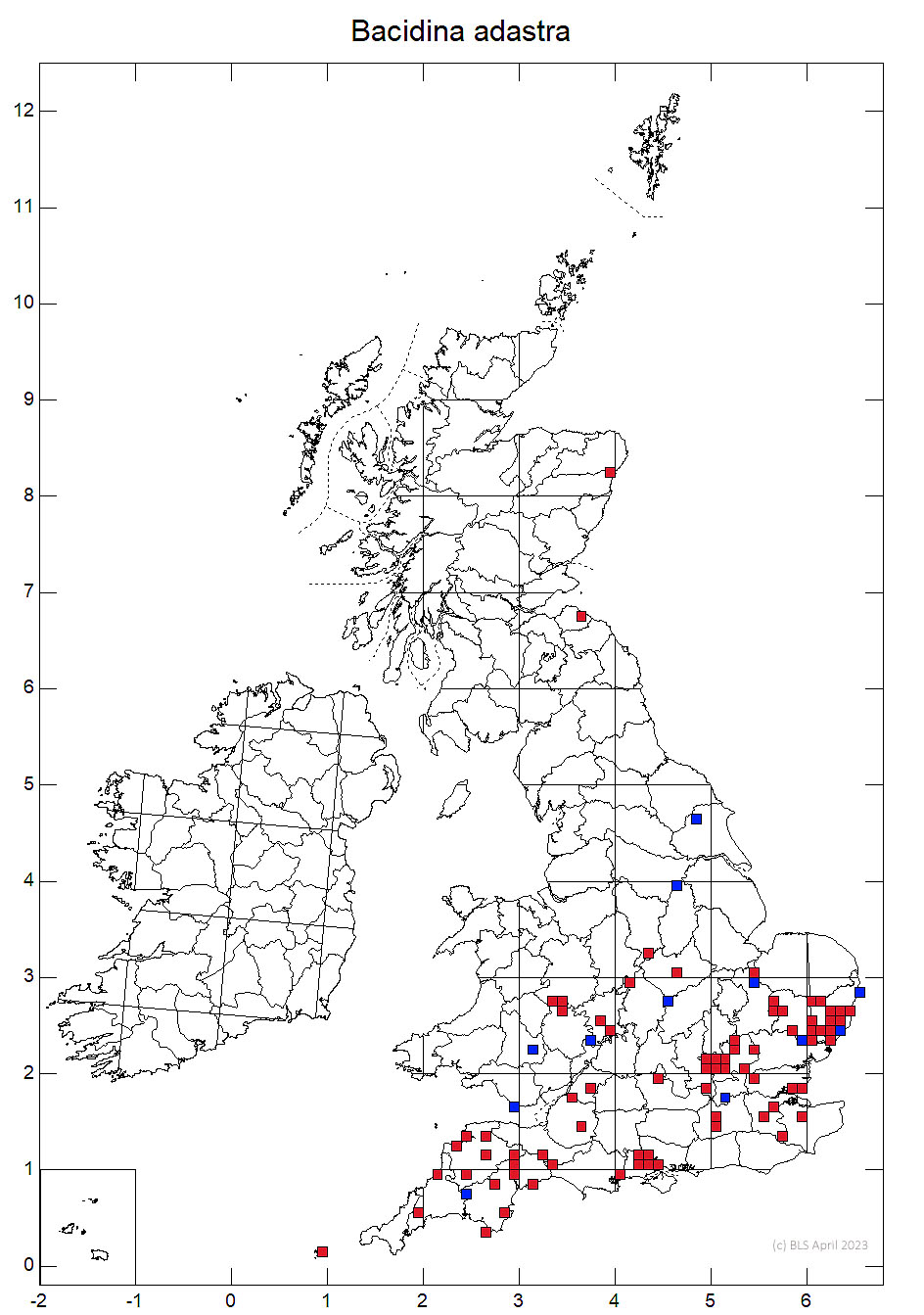 Bacidina adastra 10km distribution map
