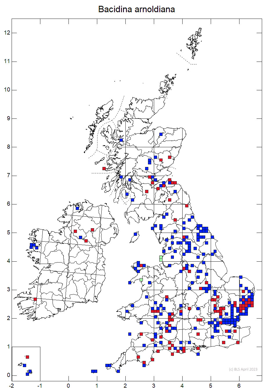 Bacidina arnoldiana 10km distribution map