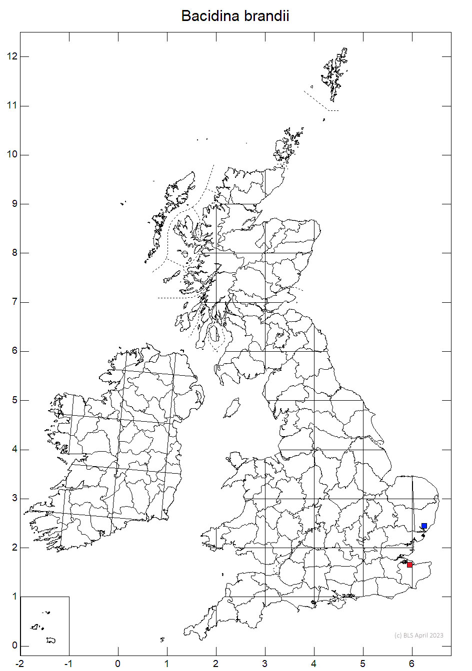 Bacidina brandii 10km distribution map