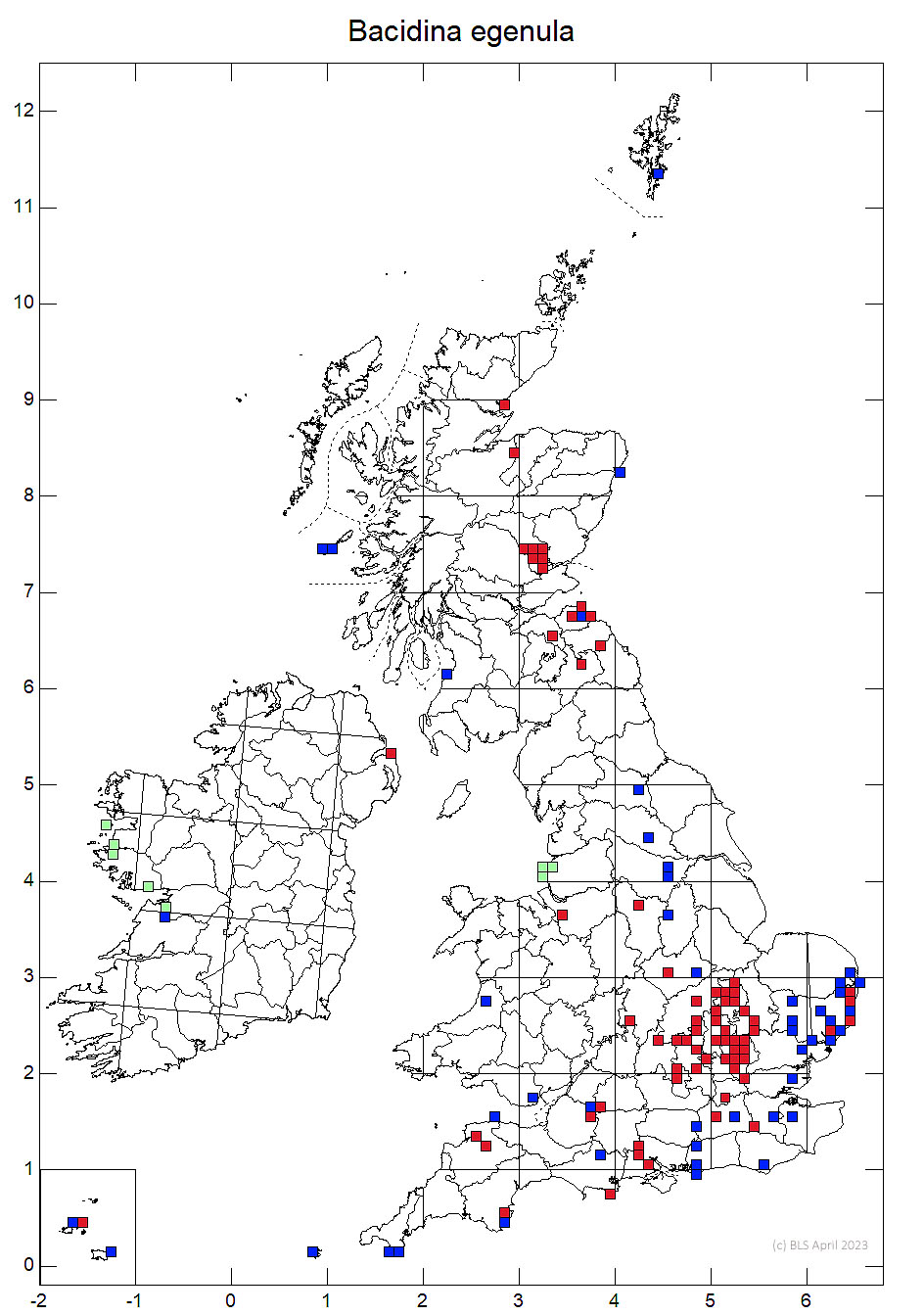 Bacidina egenula 10km distribution map