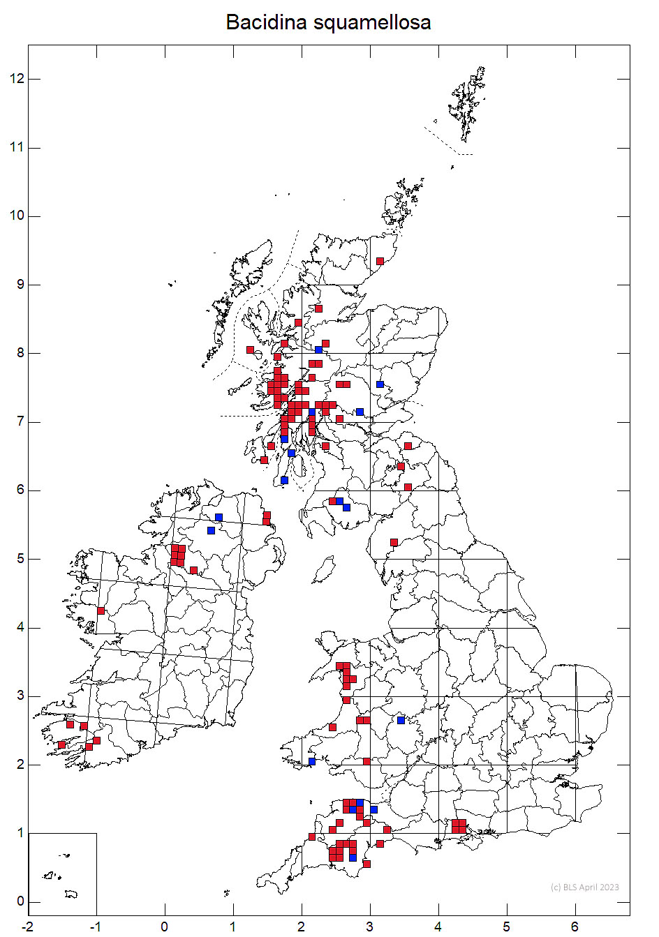 Bacidina squamellosa 10km distribution map