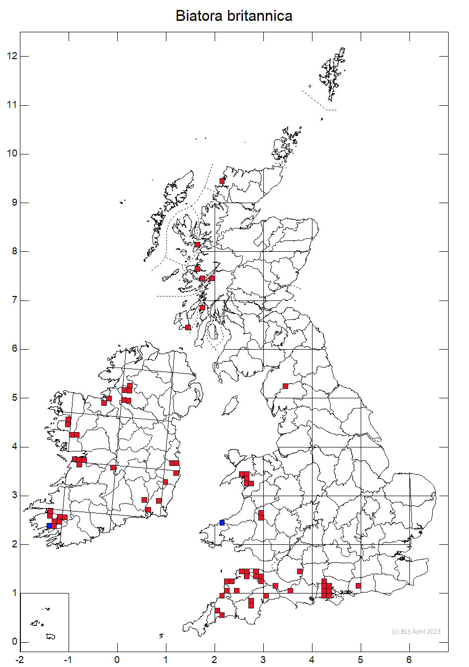 Biatora britannica 10km sq distribution map