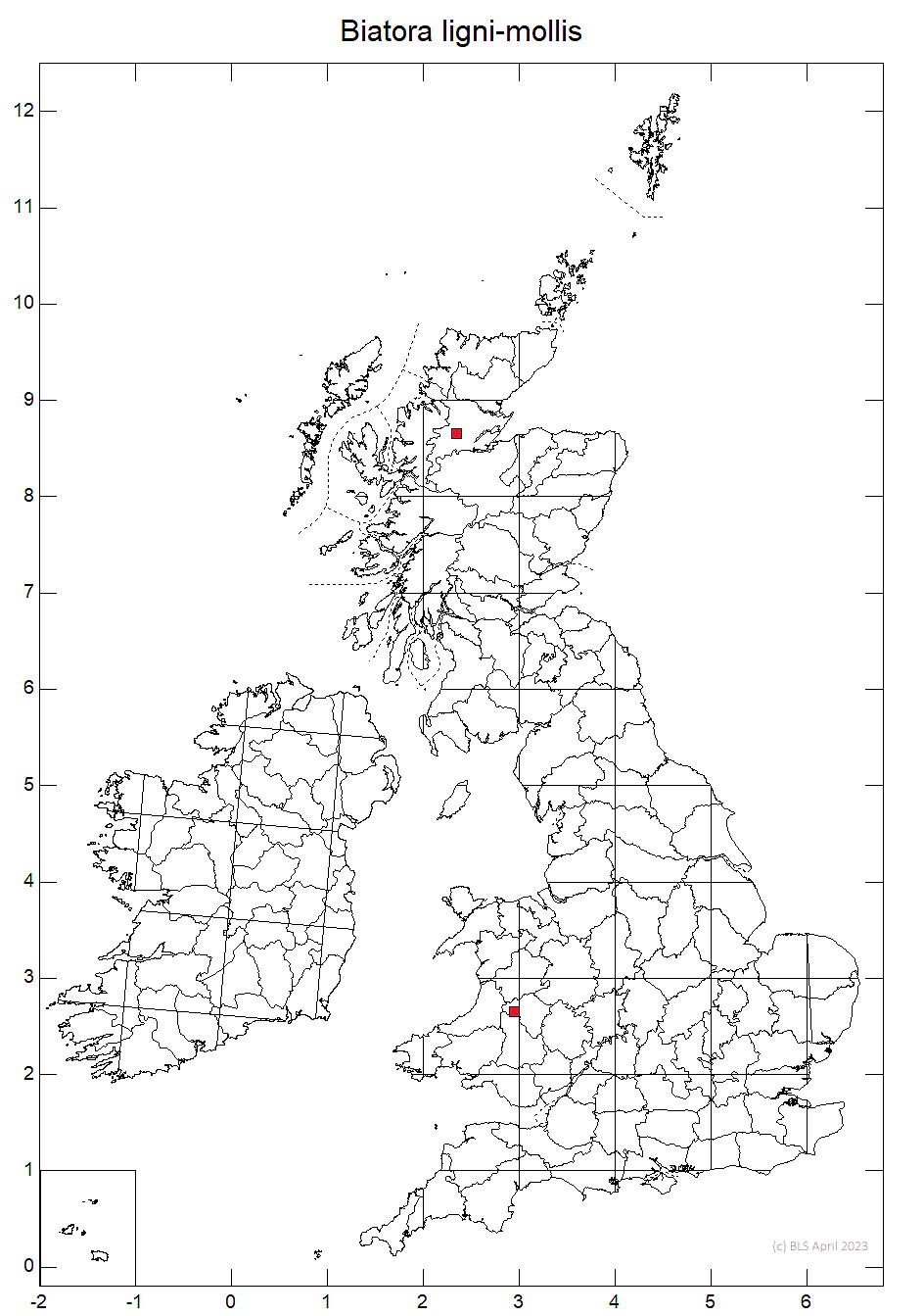 Biatora ligni-mollis 10km distribution map