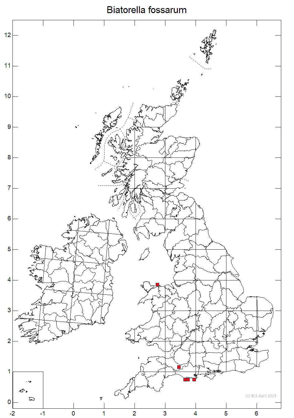 Biatorella fossarum 10km sq distribution map