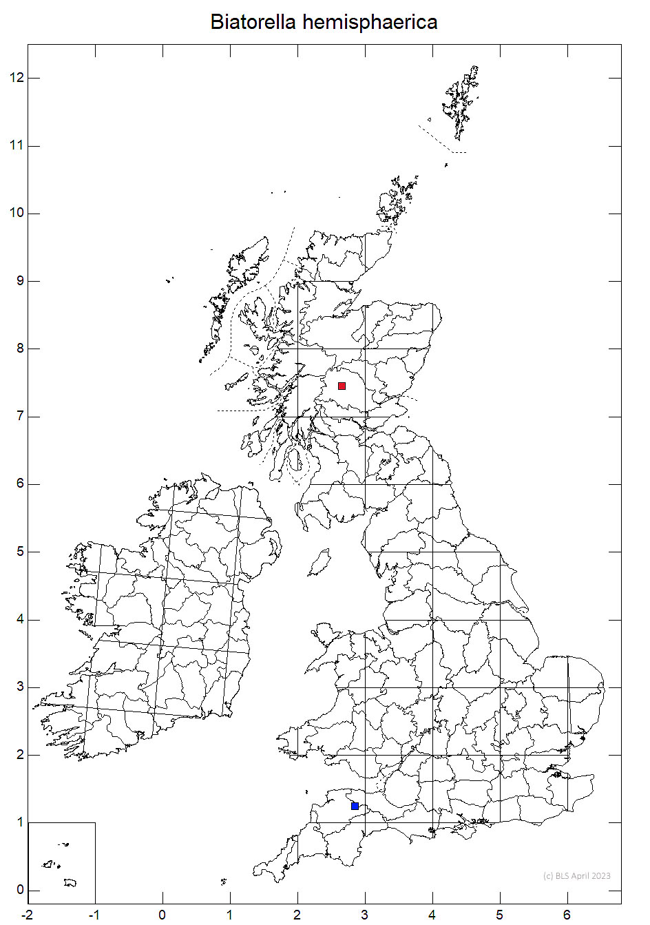 Biatorella hemisphaerica 10km sq distribution map